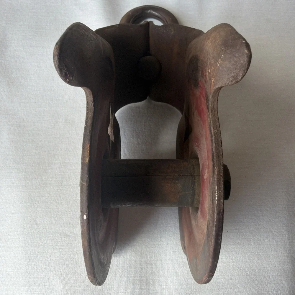 Vintage Primitive Cast Iron Starline Barn Swivel Pulley - Cottagecore Rustic